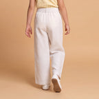 Girls White Elasticated Trouser With Fabric Belt