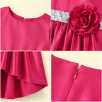Girls Pink Floral Applique High Low Sleeveless Party Wear Dress