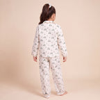 Girls White 3Pcs Pajama Set: Long Sleeve Shirt, Pajamas and Matching Stretched Hair Band