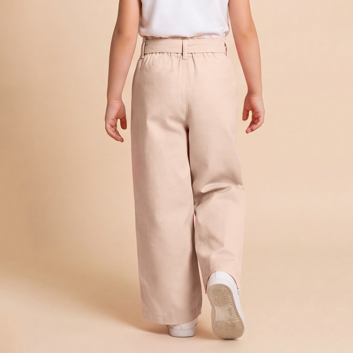 Girls Pink Elasticated Trouser With Fabric Belt