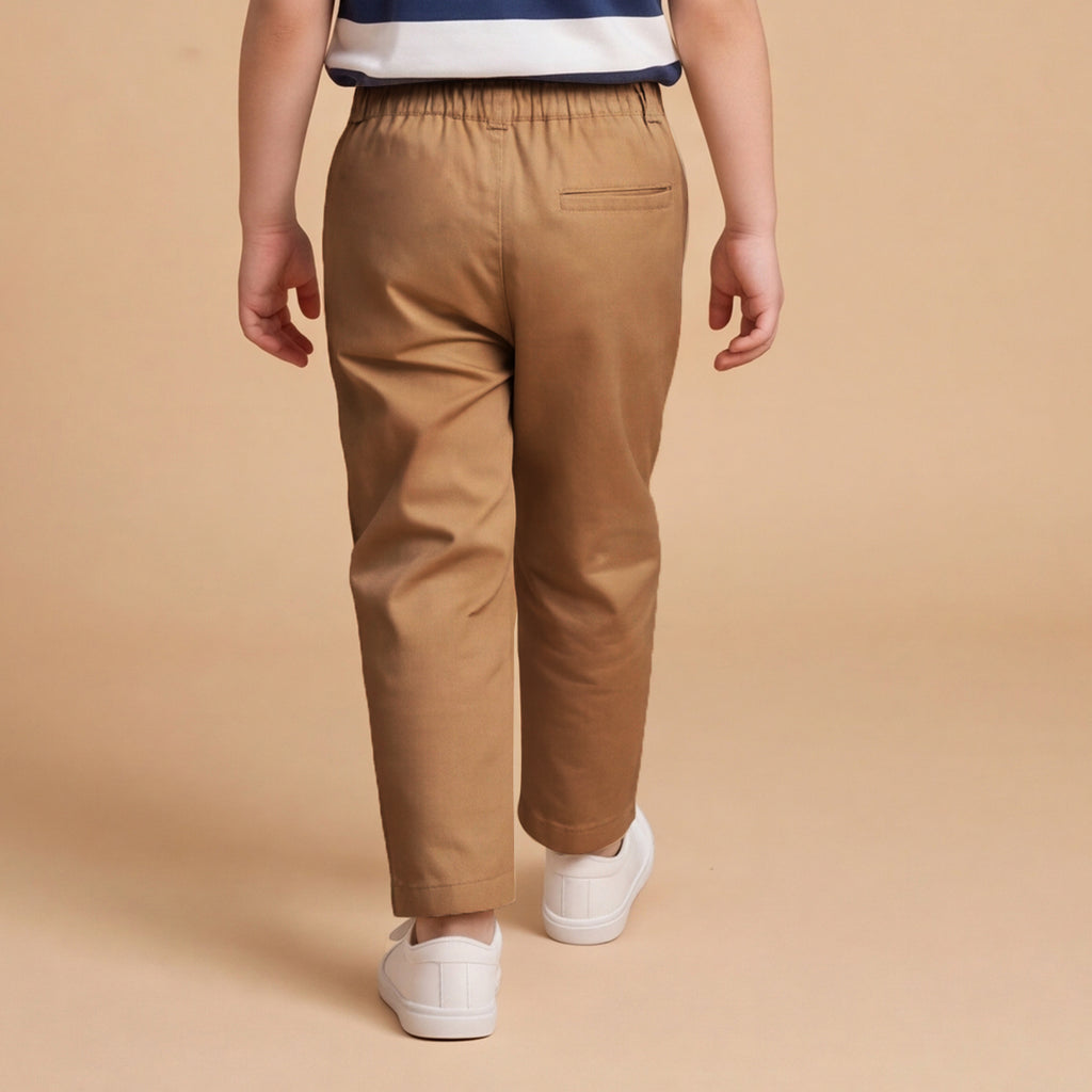 Boys Brown Elasticated Cotton Trousers