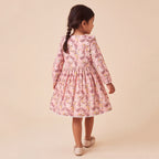 Girls Pink Floral Print Long Sleeve Dress