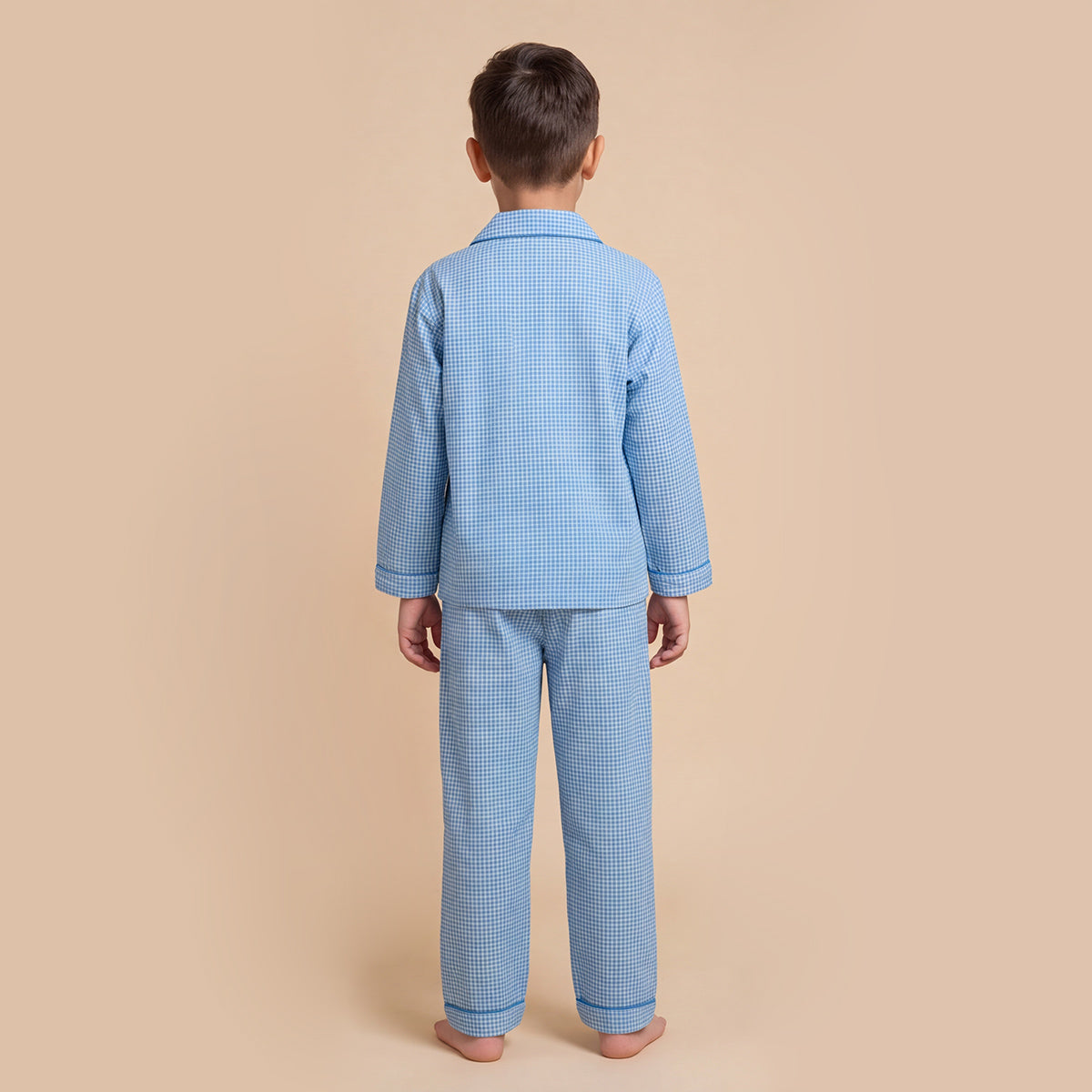 Boys Blue Pajama Set: Long Sleeve Shirt and Elasticated Pants Sleepwear