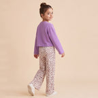 Girls Lilac Long Sleeve Top With Ditsy Print Trousers Set