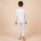 Boys White Pajama Set: Long Sleeve Shirt and Elasticated Pants Sleepwear