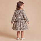 Girls White Animal Print Long Sleeve Dress