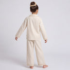 Girls Apricot 3Pcs Pajama Set: Long Sleeve Shirt, Pajamas and Matching Stretched Hair Band