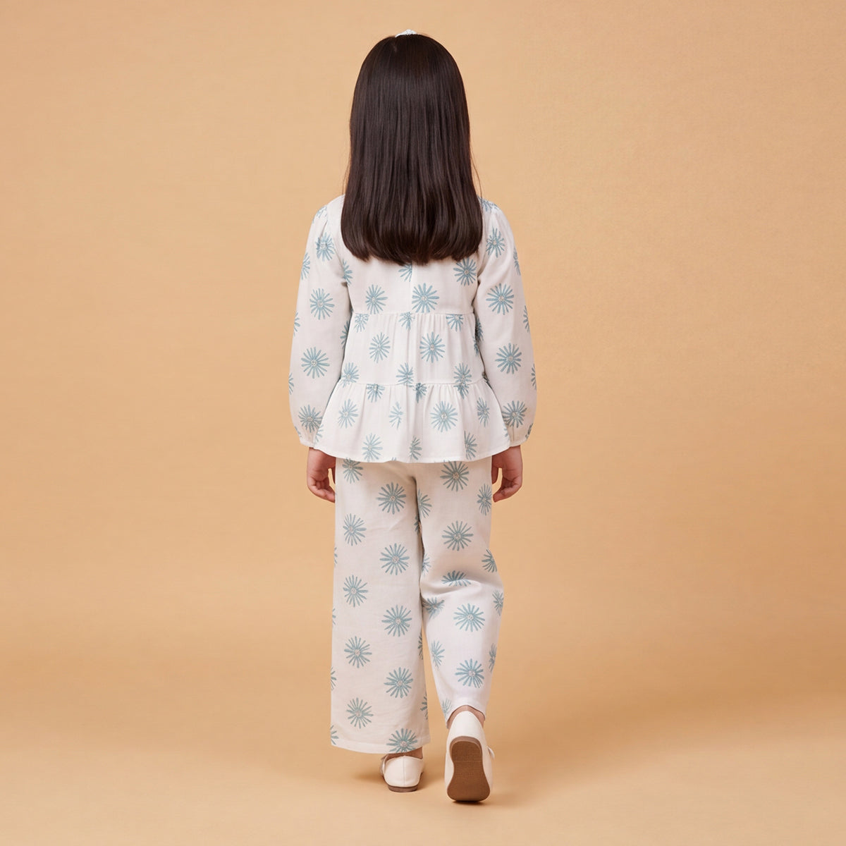 Girls White Printed Long Sleeve Top With Elasticated Pants & Headband Sets