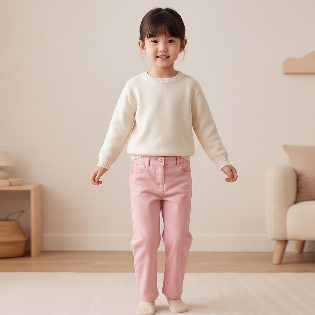 Girls Pink Adjustable Elasticated Waist Denim Trousers