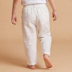 Boys White Elasticated Trousers With Drawcord