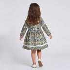 Girls Navy Floral Print Long Sleeve Dress