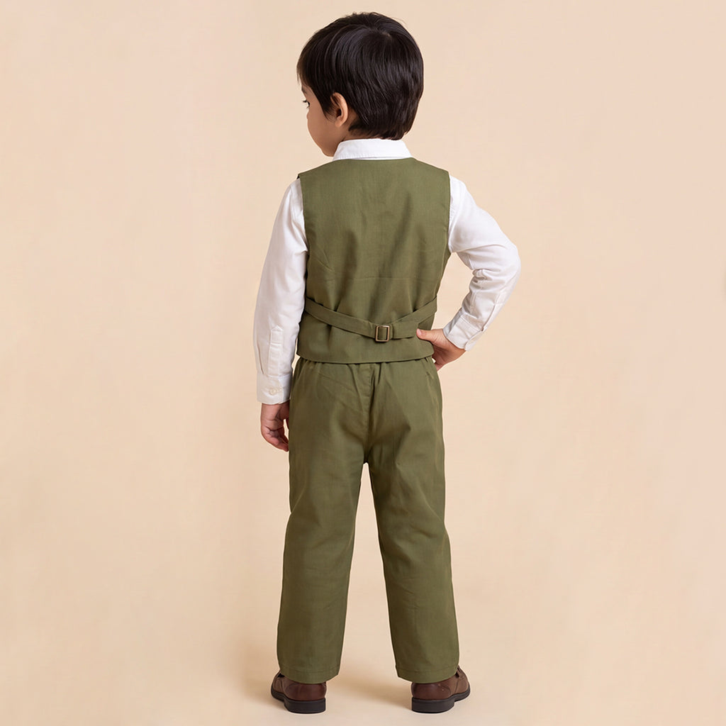 Toddler Boys Green 3Pcs Outfit Set Shirt with Waist Coat and Pants Suit