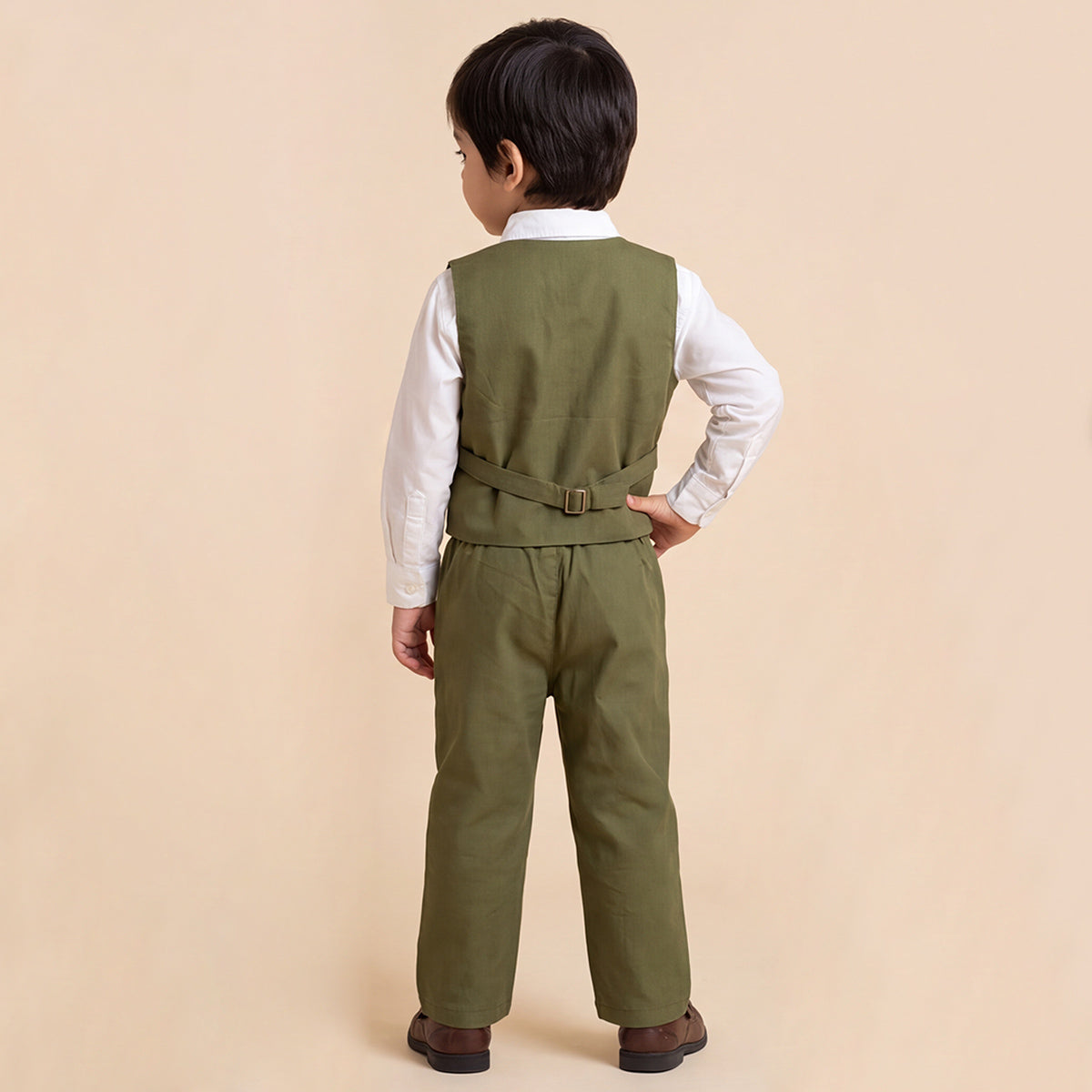 Toddler Boys Green 3Pcs Outfit Set Shirt with Waist Coat and Pants Suit