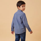 Boys Navy Printed Long Sleeve Shirt