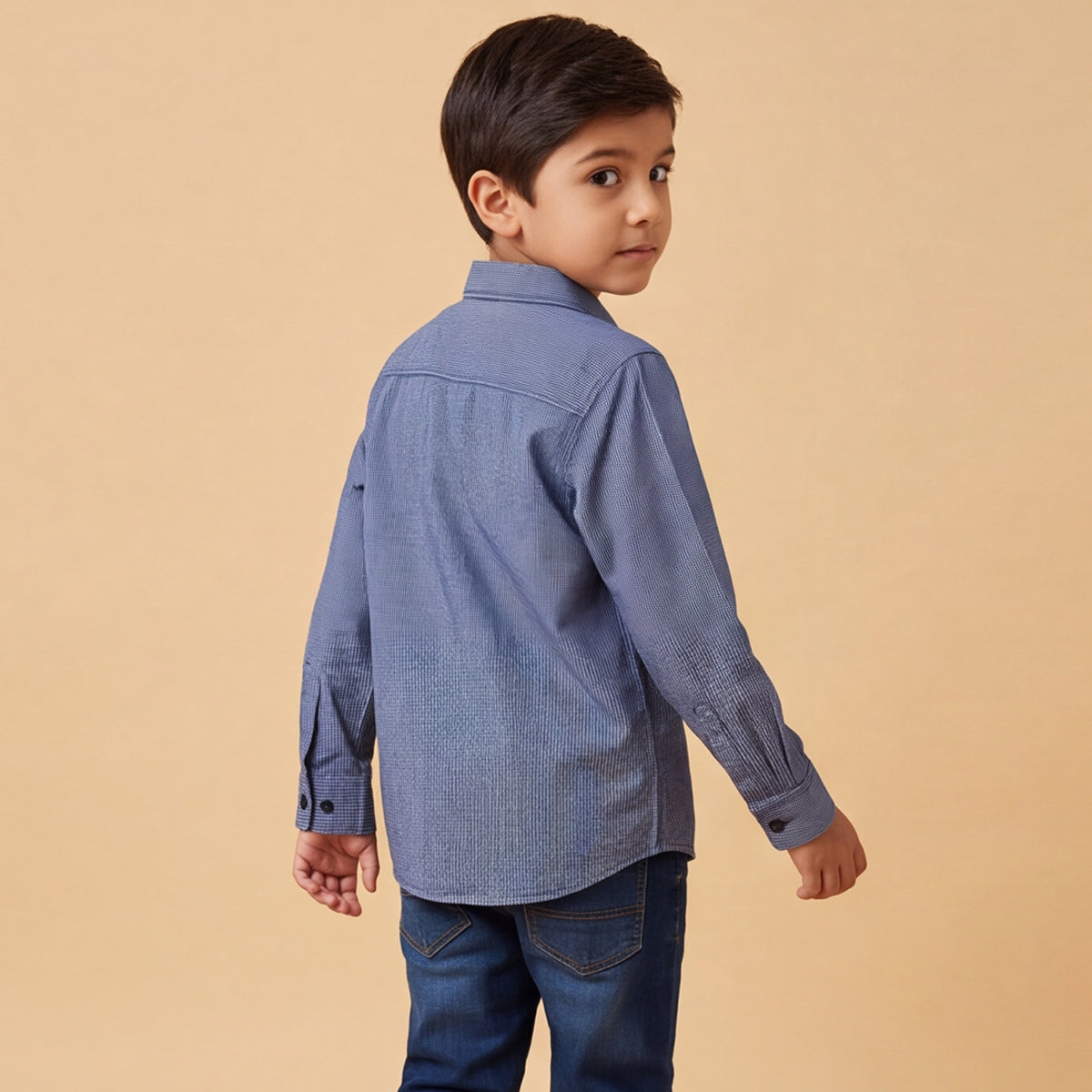 Boys Navy Printed Long Sleeve Shirt
