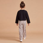 Girls Black Long Sleeve Top With Ditsy Print Trousers Set