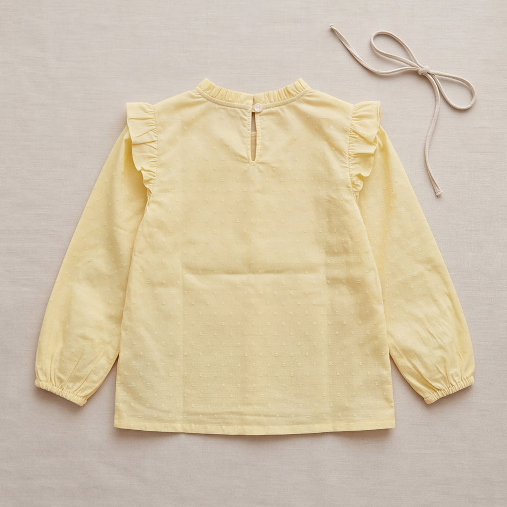 Girls Yellow Long Sleeve Swiss Dot Top