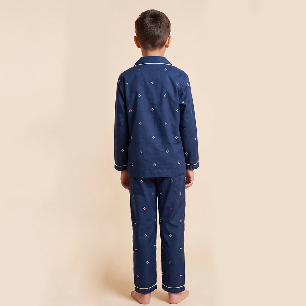 Boys Navy Pajama Set: Long Sleeve Shirt and Elasticated Pants Sleepwear
