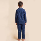 Boys Navy Pajama Set: Long Sleeve Shirt and Elasticated Pants Sleepwear