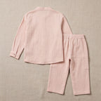 Boys Pink Mandarin collar Shirt With Elasticated Pants Set