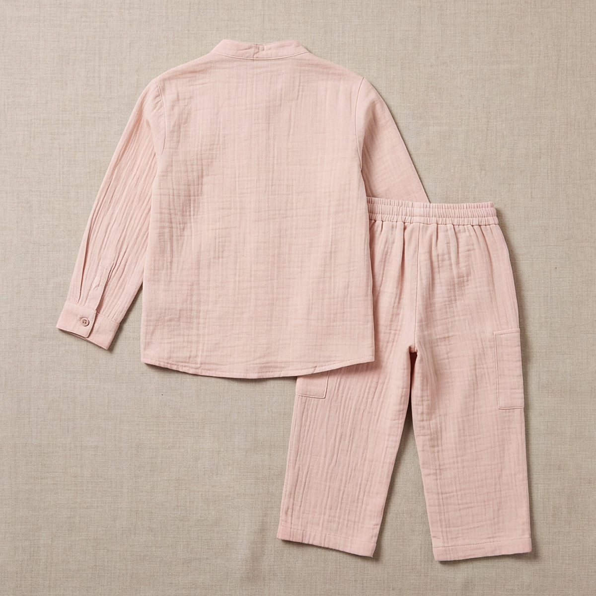 Boys Pink Mandarin collar Shirt With Elasticated Pants Set