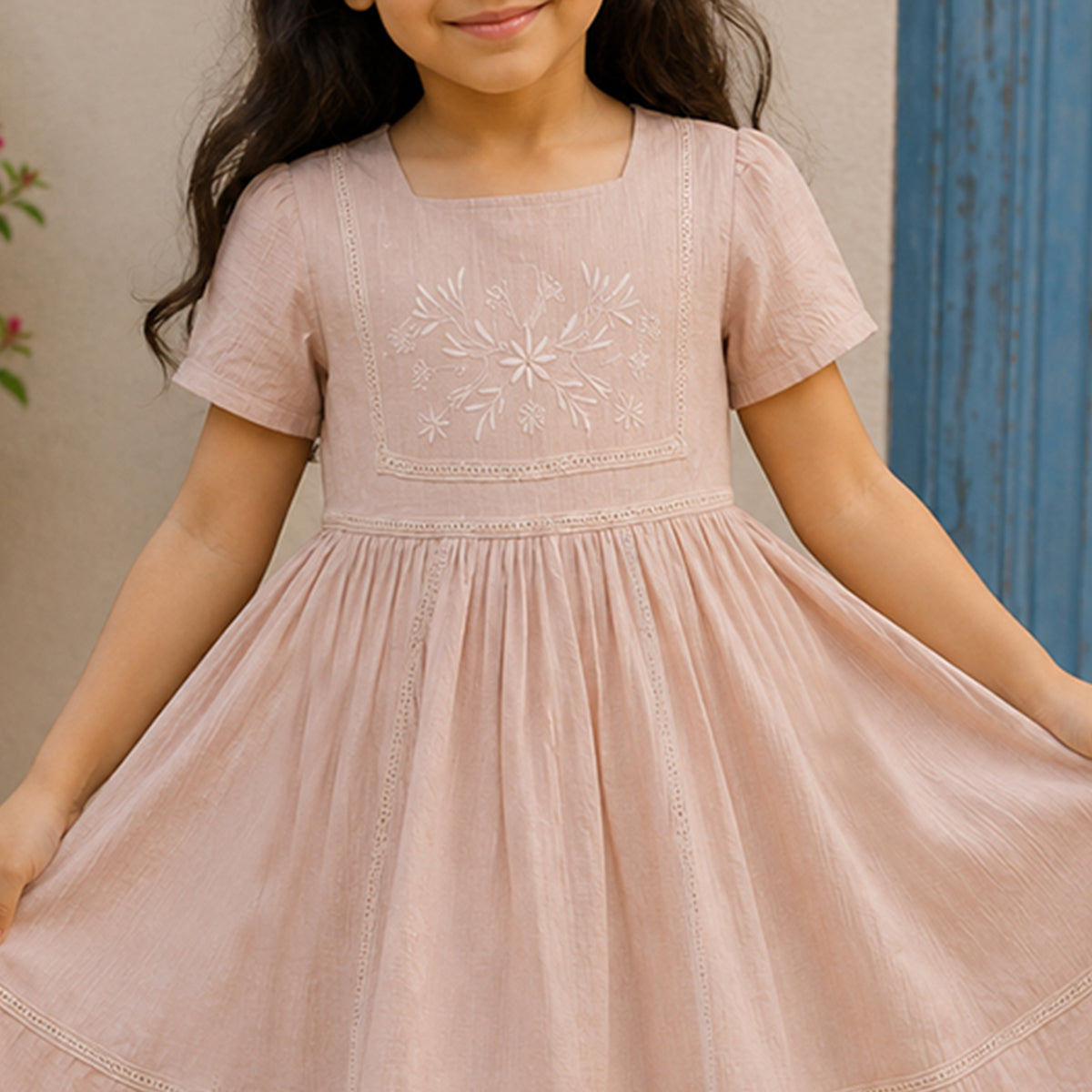 Girls Pink Short Sleeve Fit & Flare Dress