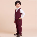 Toddler Boys Red 3Pcs Outfit Set Shirt with Waist Coat and Pants Suit