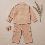Boys Peach Cotton Corduroy Shirt With Trousers Set