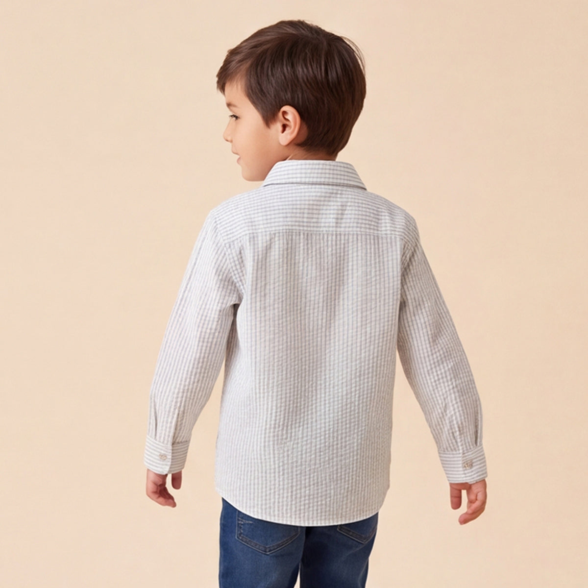 Boys Light Blue Striped Long Sleeve Shirt