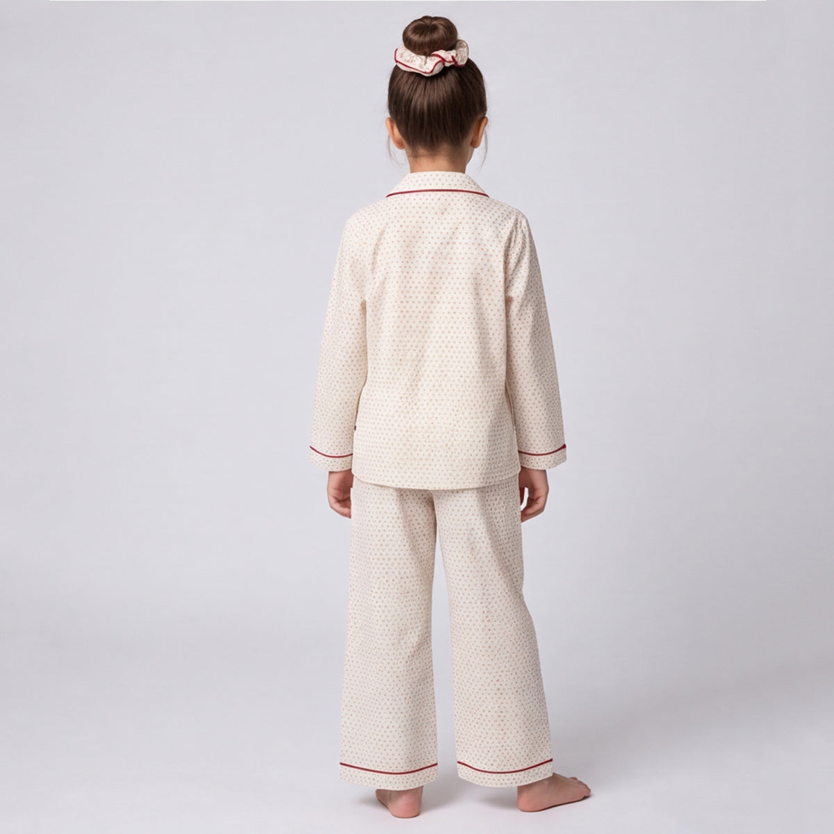 Girls 3Pcs Pajama Set: Long Sleeve Shirt, Pajamas and Matching Stretched Hair Band