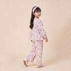 Girls Purple Printed Floral Long Sleeve Top With Elasticated Pants Sets