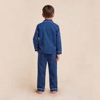 Boys Navy Pajama Set: Long Sleeve Shirt and Elasticated Pants Sleepwear