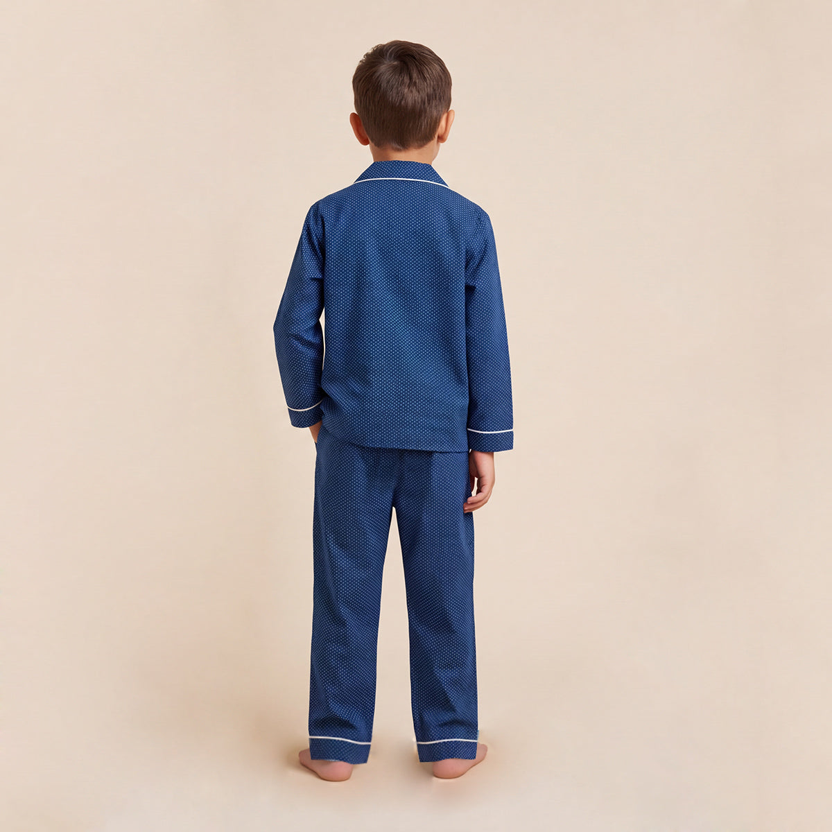 Boys Navy Pajama Set: Long Sleeve Shirt and Elasticated Pants Sleepwear
