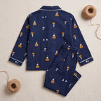 Boys Blue Printed Long Sleeve Shirt With Elasticated Pants Nightwear Sets