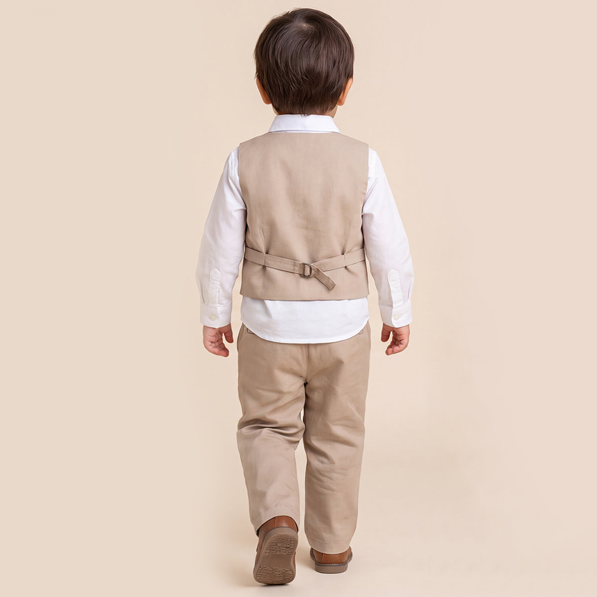 Toddler Boys Khaki 3Pcs Outfit Set Shirt with Waist Coat and Pants Suit