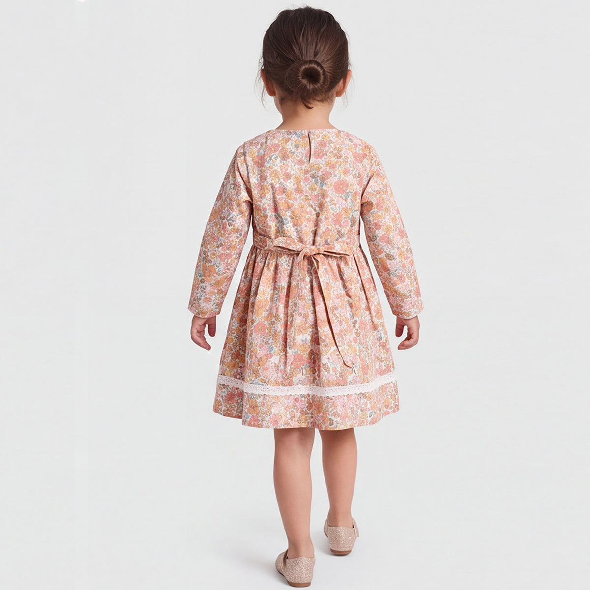 Girls Multicolor Floral Print Long Sleeve Dress
