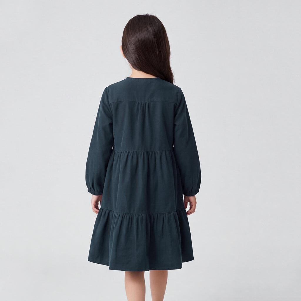 Girls Grey Long Sleeve Corduroy Fit & Flare Dress