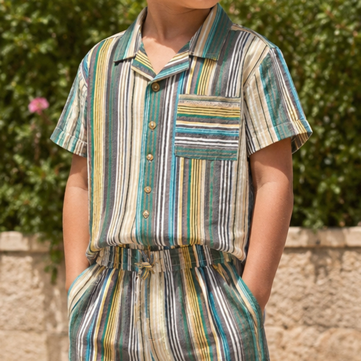 Boys Multicolor Short Sleeve Shirt With Shorts Co-ord Set