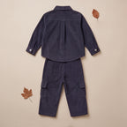 Boys Grey Cotton Corduroy Shirt With Trousers Set