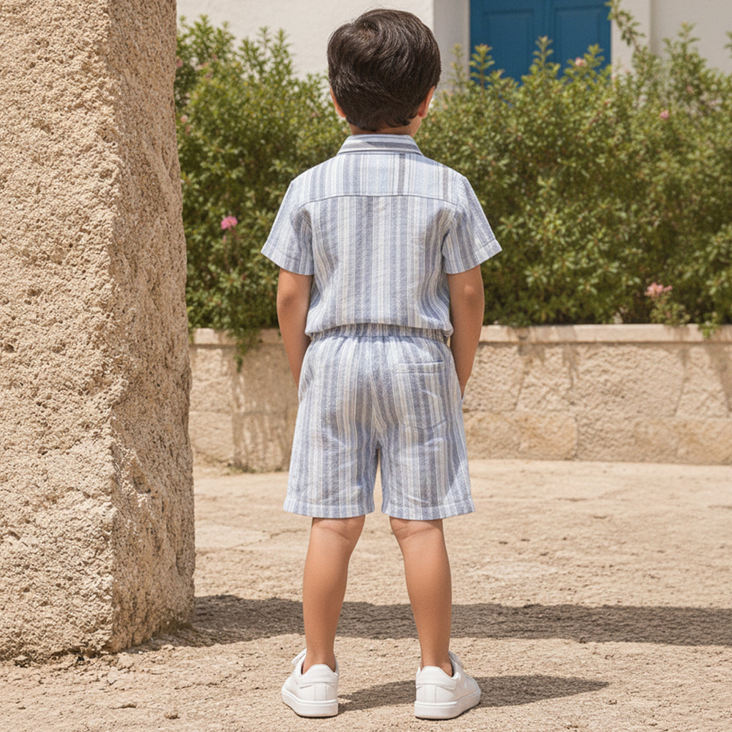 Boys Light Grey Short Sleeve Shirt With Shorts Co-ord Set