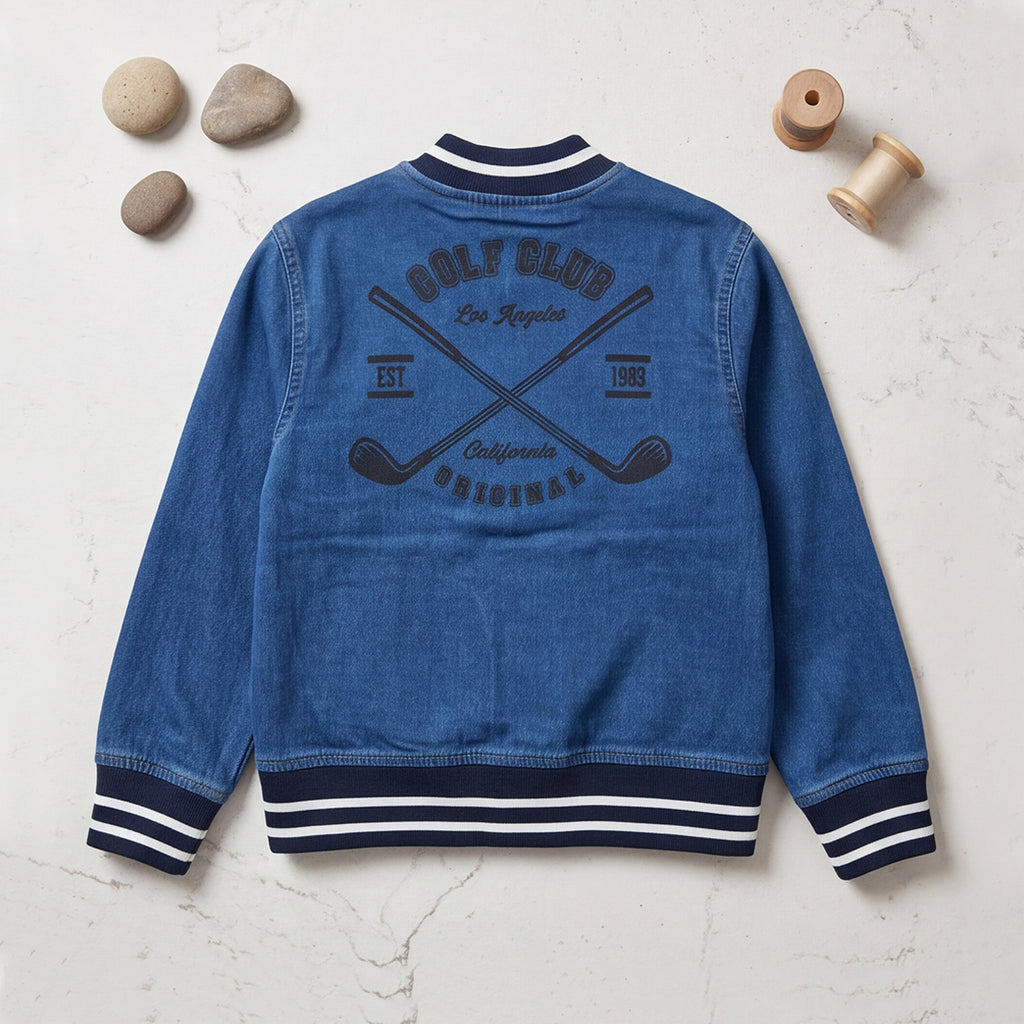Boys Blue Varsity Long-Sleeve Cotton Jacket