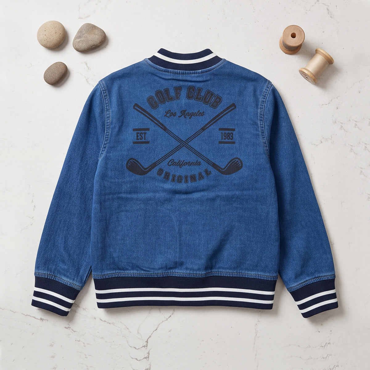 Boys Blue Varsity Long-Sleeve Cotton Jacket