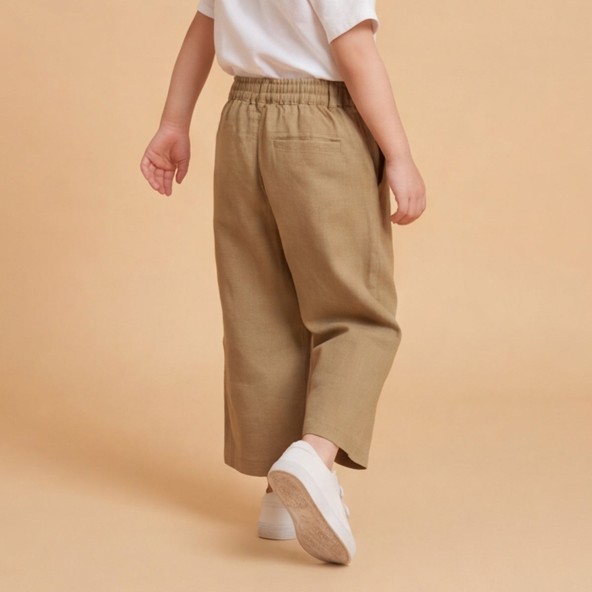 Boys Khaki Elasticated Trousers With Drawcord