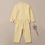 Boys Yellow Mandarin collar Shirt With Elasticated Pants Set