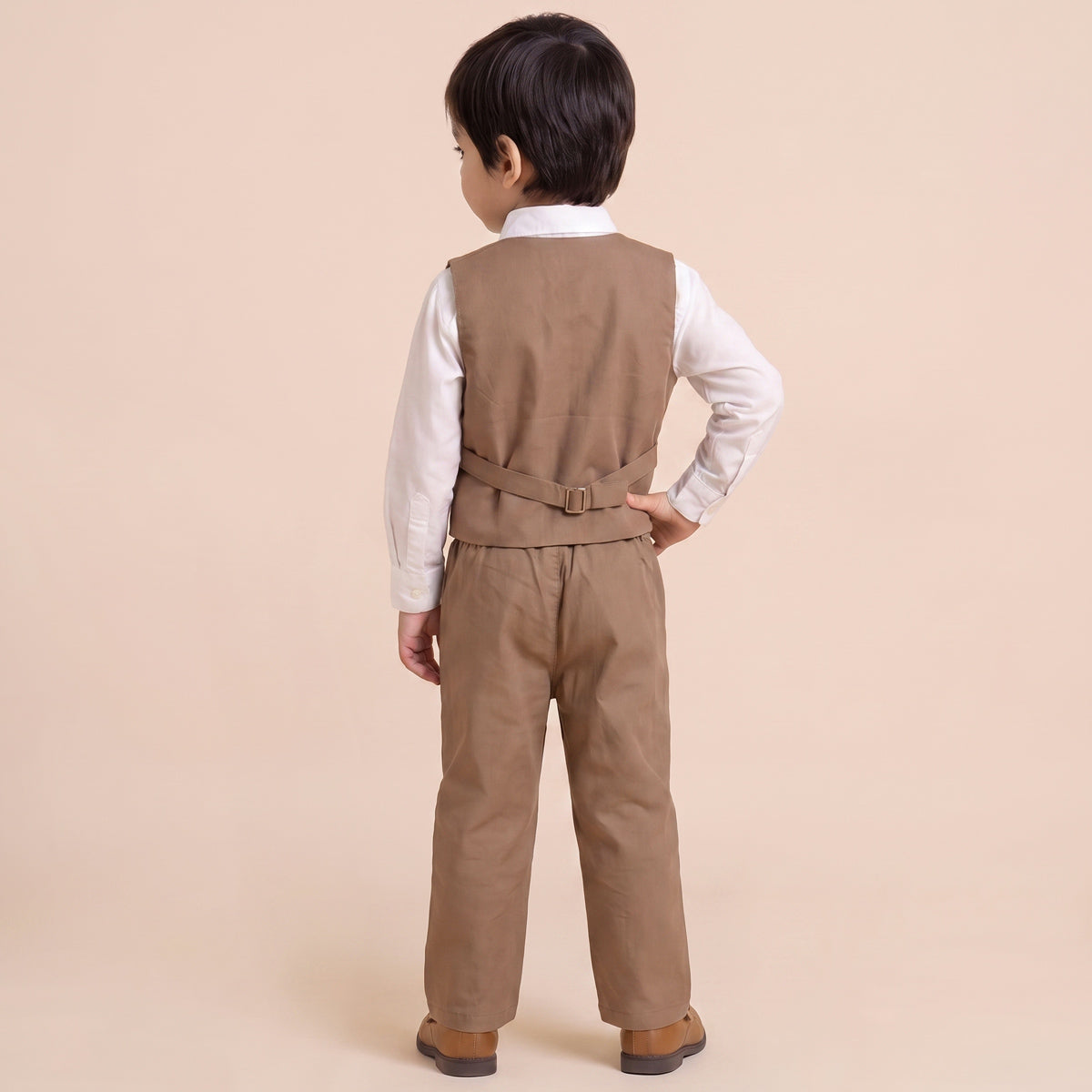 Toddler Boys Brown 3Pcs Outfit Set Shirt with Waist Coat and Pants Suit