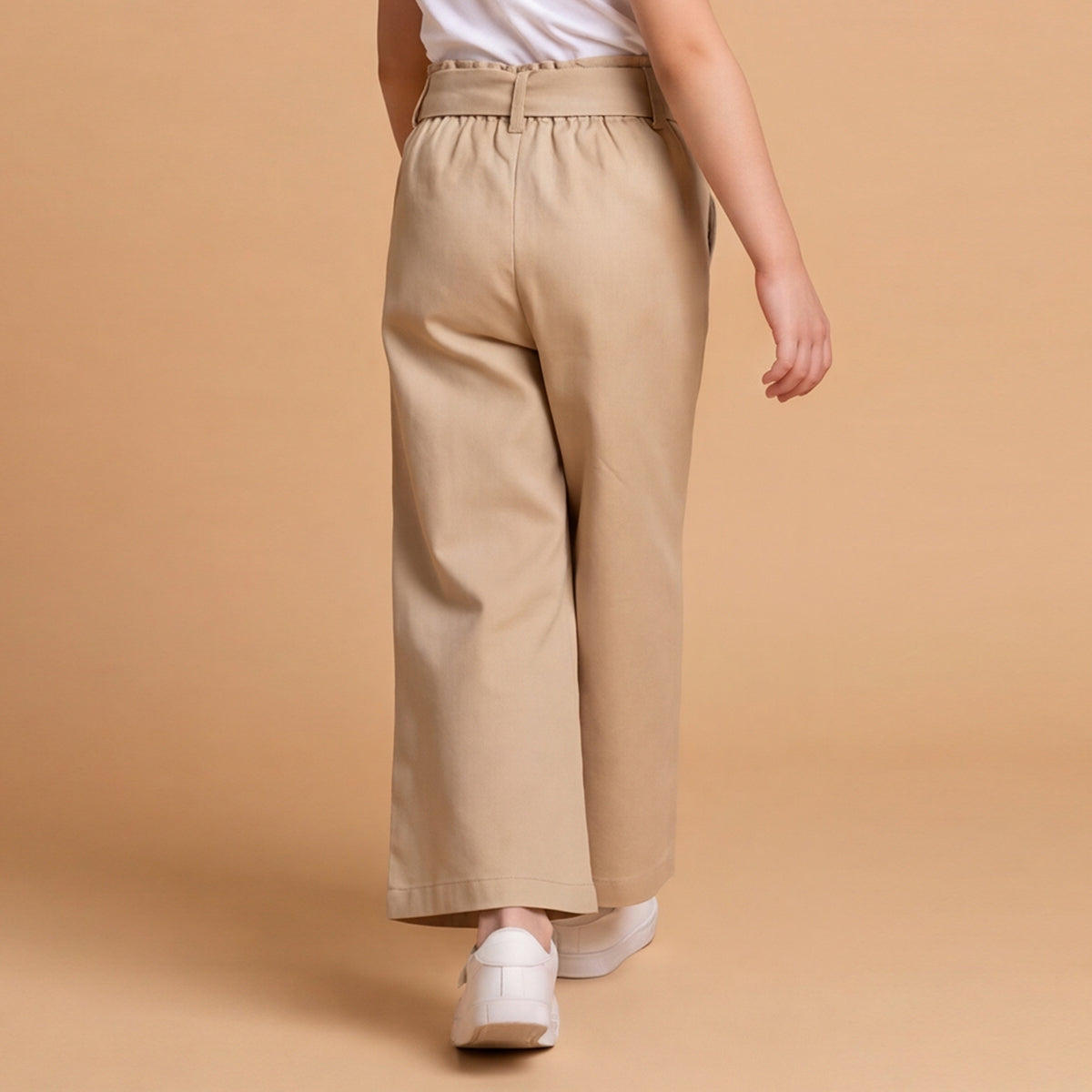 Girls Khaki Elasticated Trouser With Fabric Belt