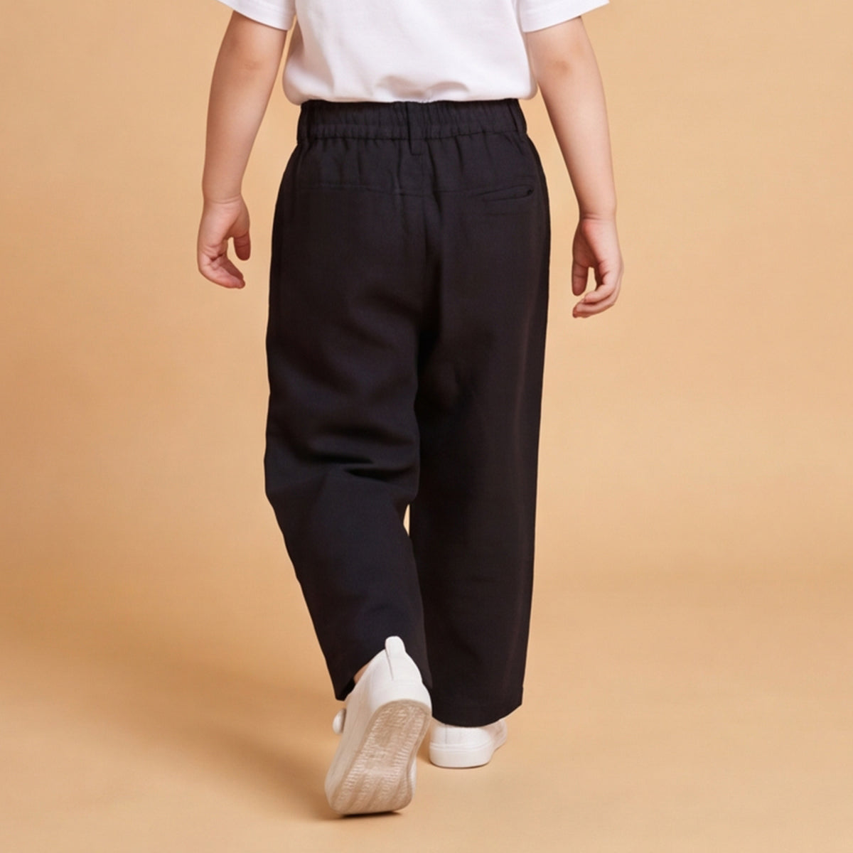 Boys Black Elasticated Trousers With Drawcord