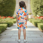 Boys Multicolour Short Sleeve Printed Shirt With Drawcord Waist Shorts Sets