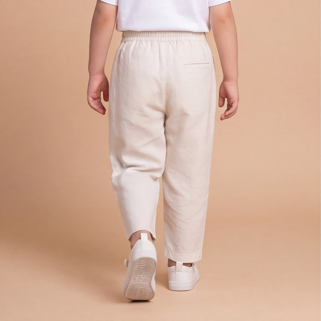 Boys White Elasticated Cotton Trousers