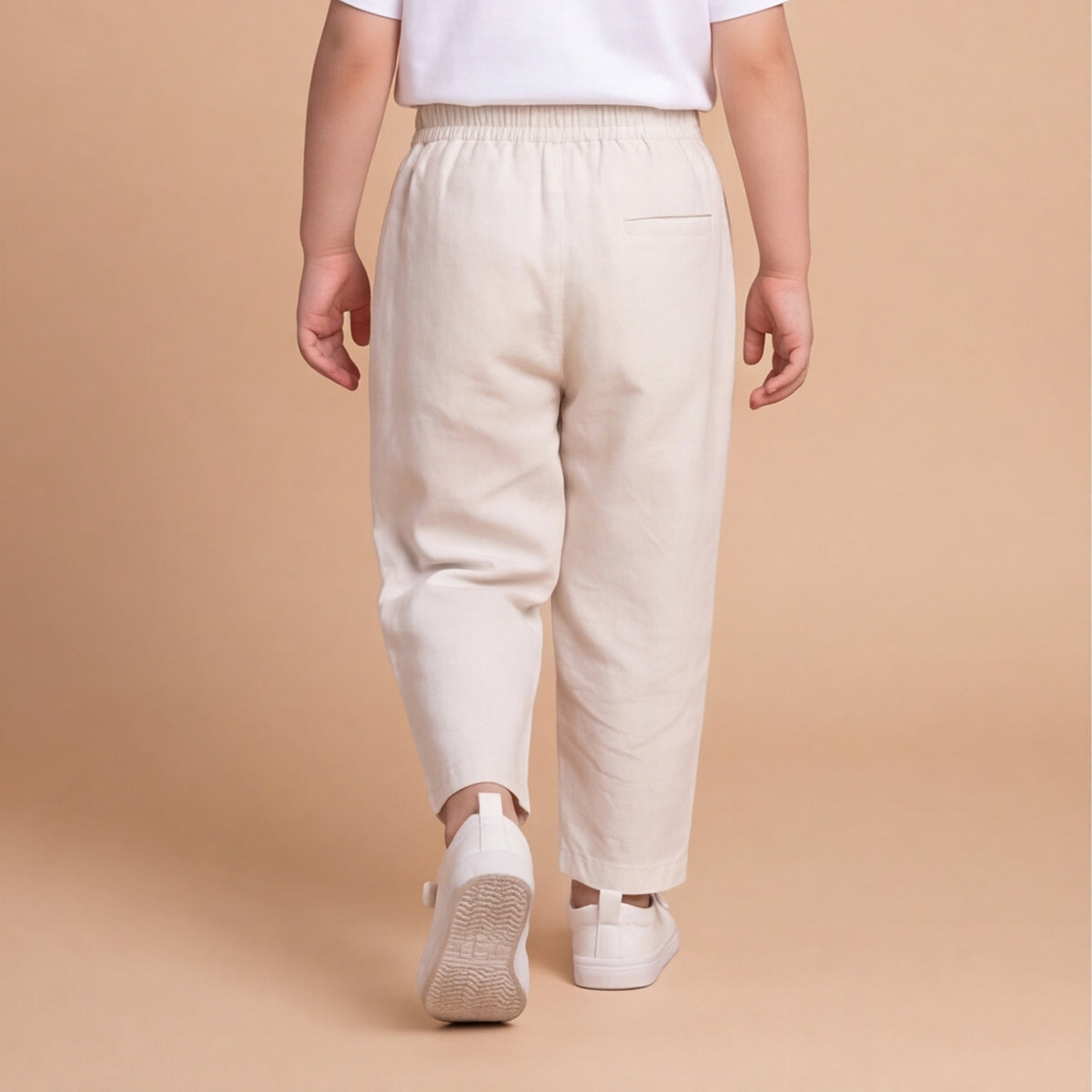 Boys White Elasticated Cotton Trousers